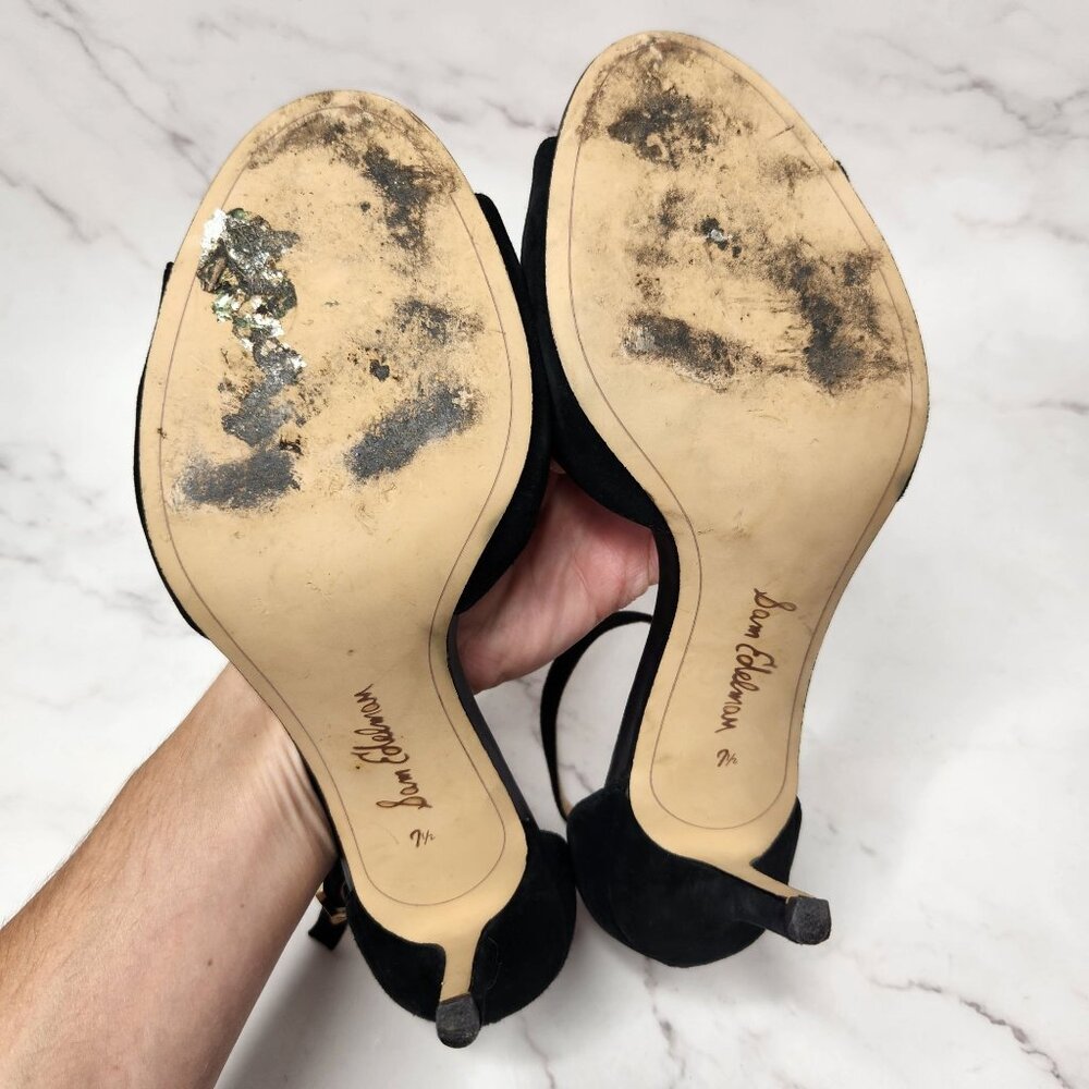 Sam Edelman Porchia Black Suede Stiletto Heels Ankle Strap Women's 7.5 - Picture 6 of 9
